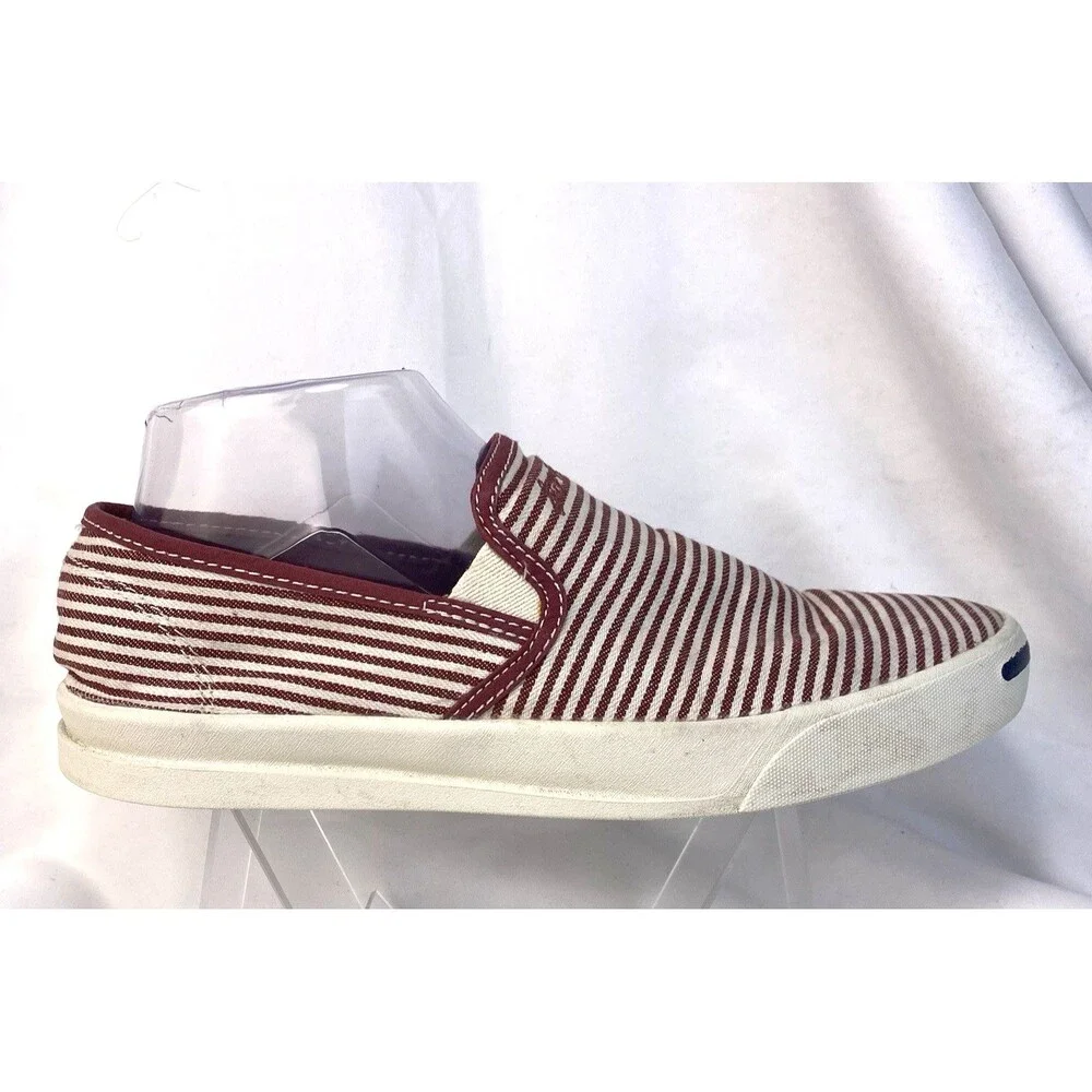 Converse Jack Purcell Sneaker Size M-7 W-8.5 Red/White Stripe Canvas Slip-On